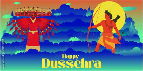 Wallpaper Mural Happy Dussehra festival of India, illustration of Lord Rama killing Ravana in Dussehra Navratri festival of India poster Torontodigital.ca
