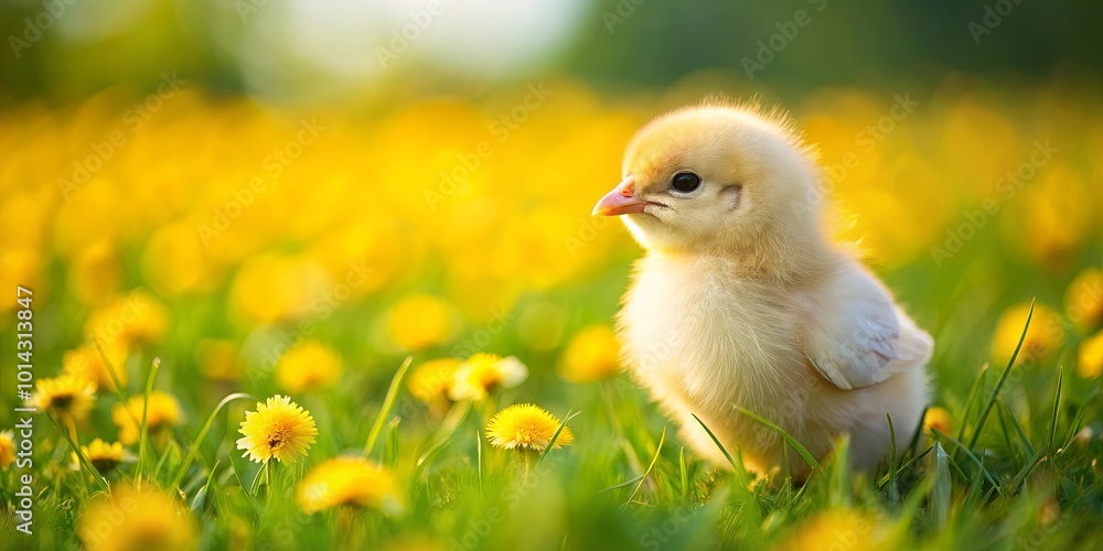 A Fluffy Chickling Stands Tall in a Field of Golden Blossoms, Gazing at the World With Wonder A Fluffy Chickling Stands Tall in a Field of Golden Blossoms, Gazing at the World With Wonder