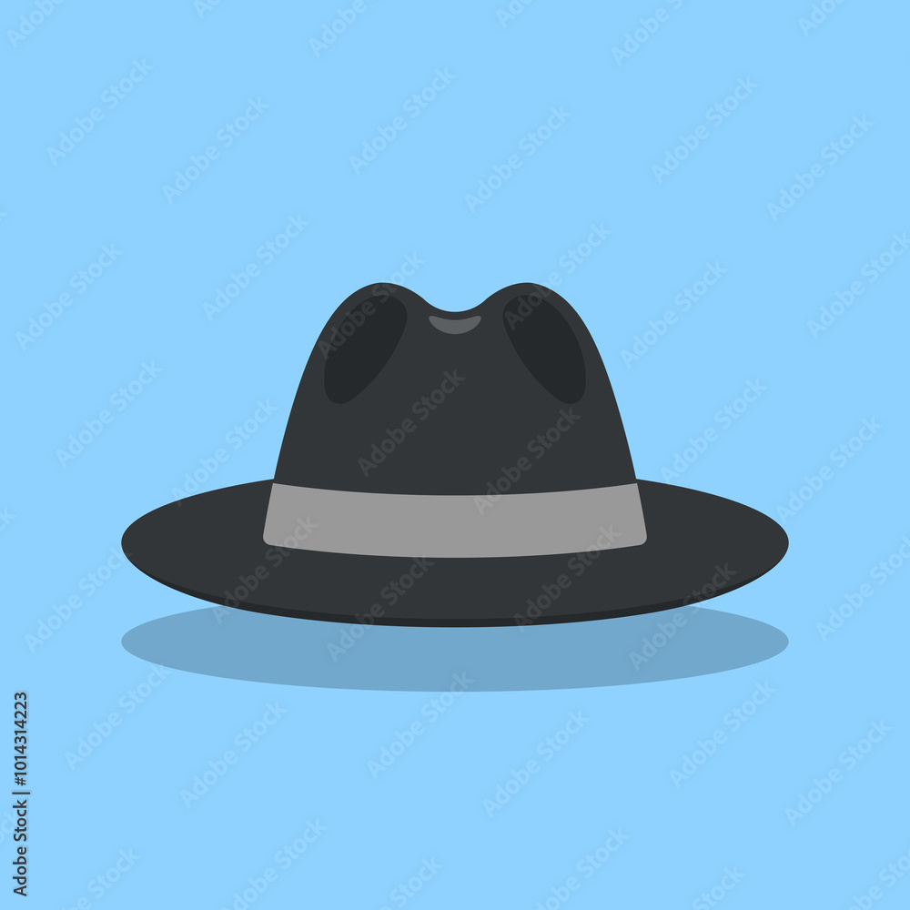 Fototapeta premium Black Vintage Classic Gentleman Hat, Cap Icon Closeup Isolated. Front View. Mens Unisex Hat Design Template. Vector Illustration