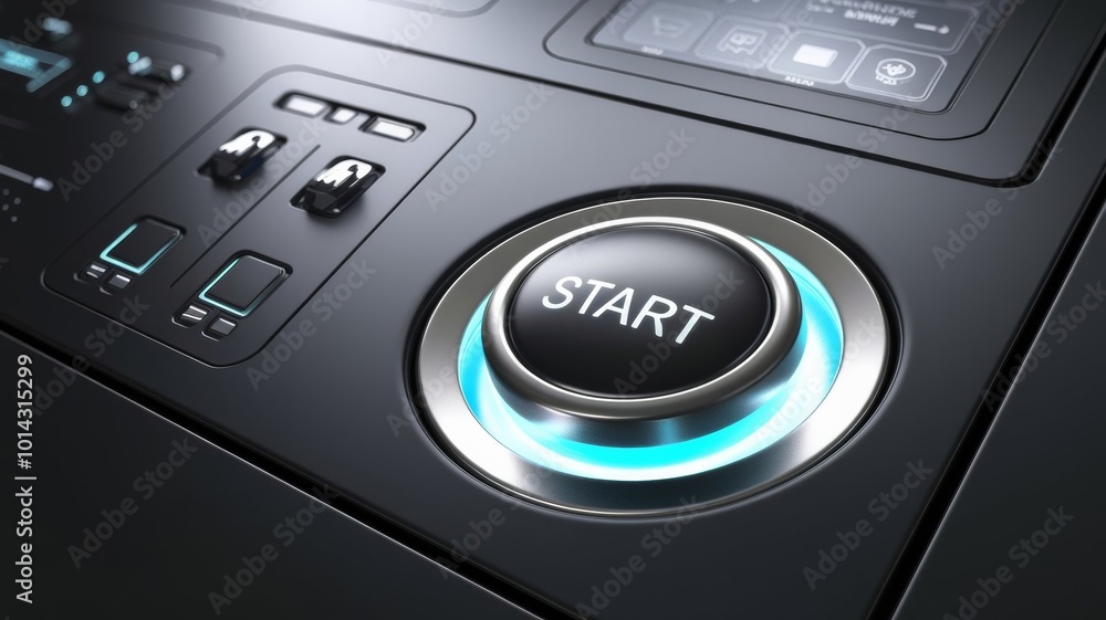 Red start and stop button luminous in the dark background. Red start and stop button luminous in the dark background.
