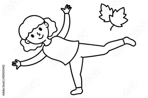 Adorable little girl enjoying cartwheels in an autumn landscape vector illustration
