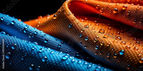 Water Resistant Fabric in Vibrant Hues A Close-up of the Texture and Water Repellency of Two Colored Fabrics photo