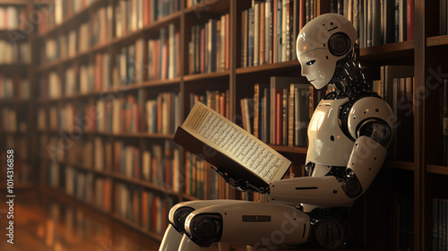 AI Humanoid Robot Reading Al-Quran in Library
