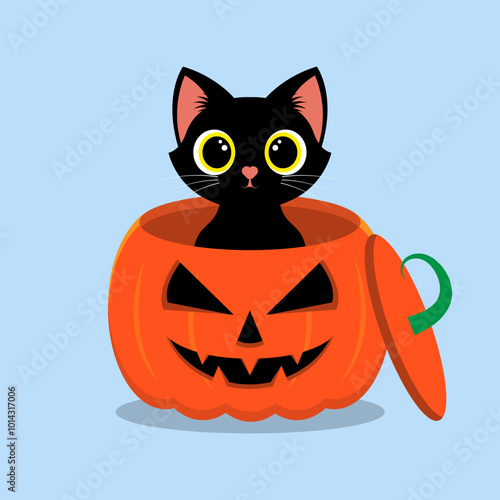 pumpkin cat. Collection kiiten with yellow pumpkin. Fuuny pets. Happy halloween photo