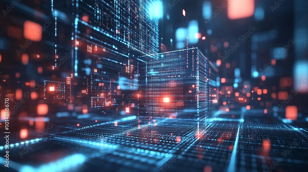 Obraz premium Futuristic data transfer: abstract cyber background in technology concept, abstract technology banner.