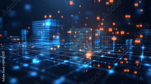 Wallpaper Mural Abstract Technology Background with Futuristic Design Elements, Abstract Digital Network - Lines and Glowing Lights. Torontodigital.ca