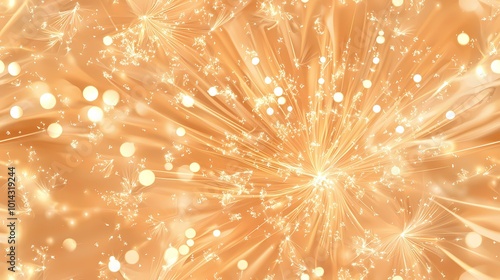 The image is a blurry, abstract background of bright, radiating golden and white lights.