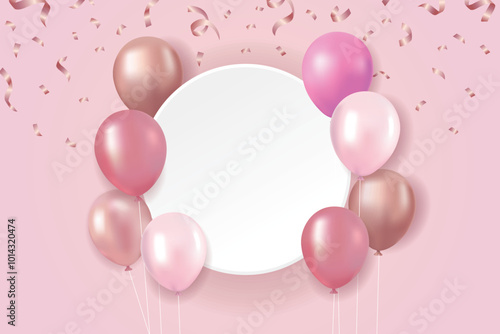 Blank balloon template, happy birthday template with pink and champagne colored balloons. Suitable for greeting cards, posters, parties, invitations, promotional