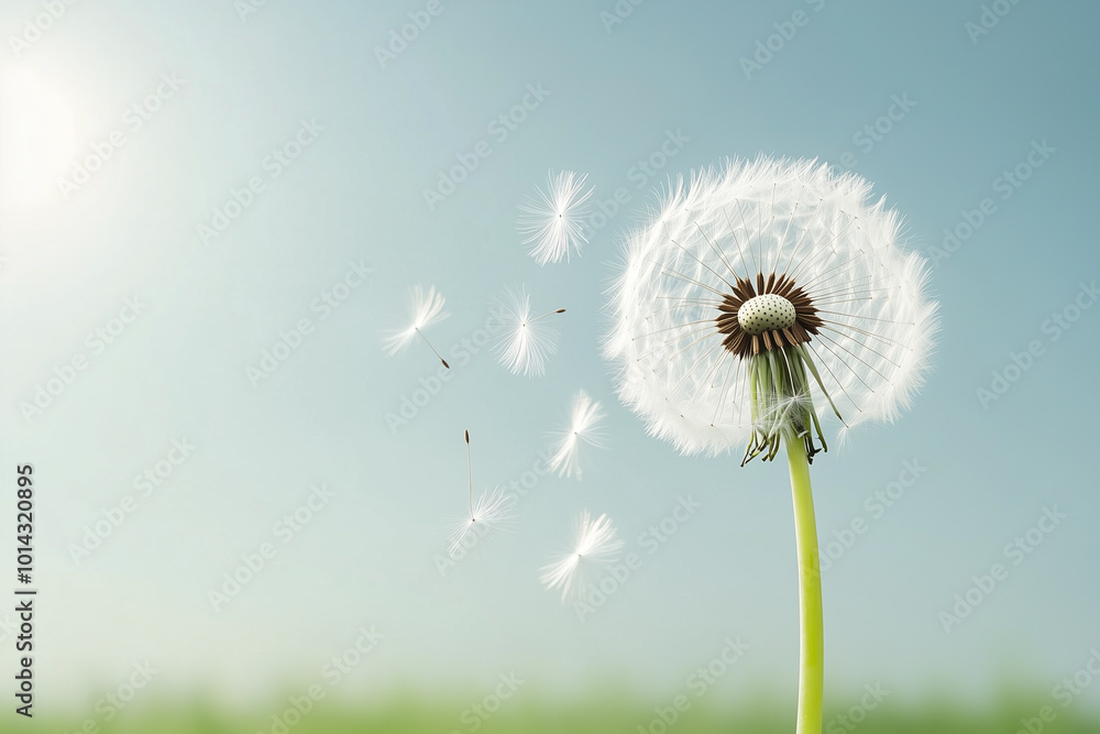 Fototapeta premium Dandelion Seeds Blowing in the Breeze