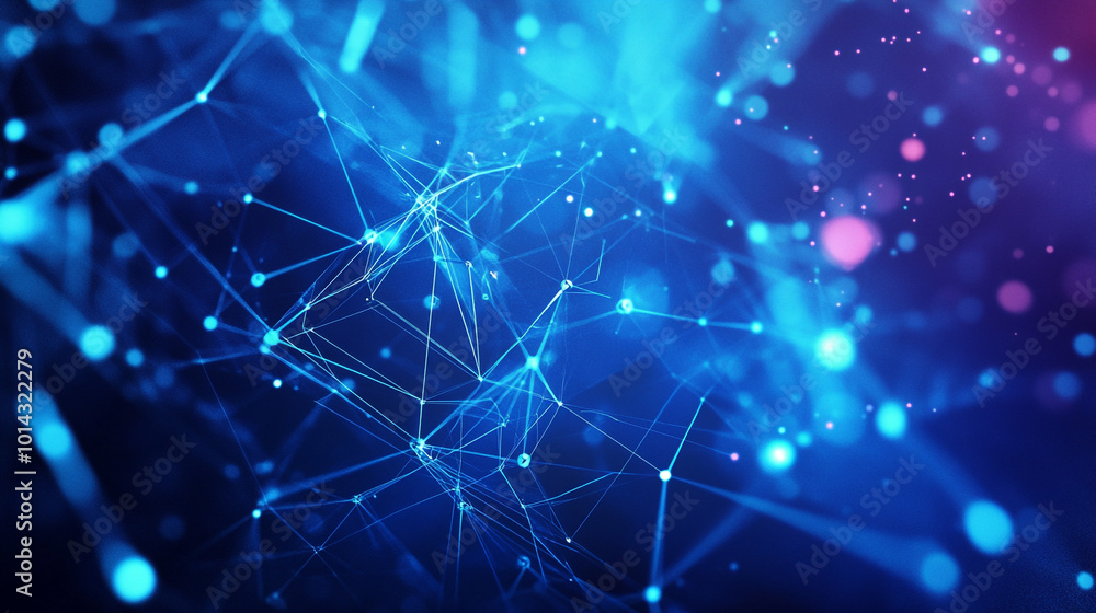 Obraz premium Abstract Blue Meteor Shower Background with Light Streaks and Glowing Stars, Dynamic blue binary code streams in digital tech view.
