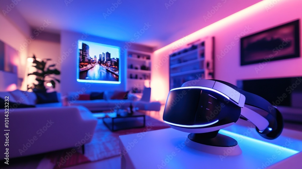 Virtual Reality Headset in Modern Living Room Virtual Reality Headset in Modern Living Room