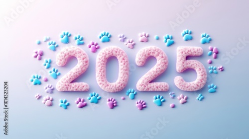 2025 in Vibrant Pink and Blue Paw Prints Symbolizing a Playful and Optimistic Future