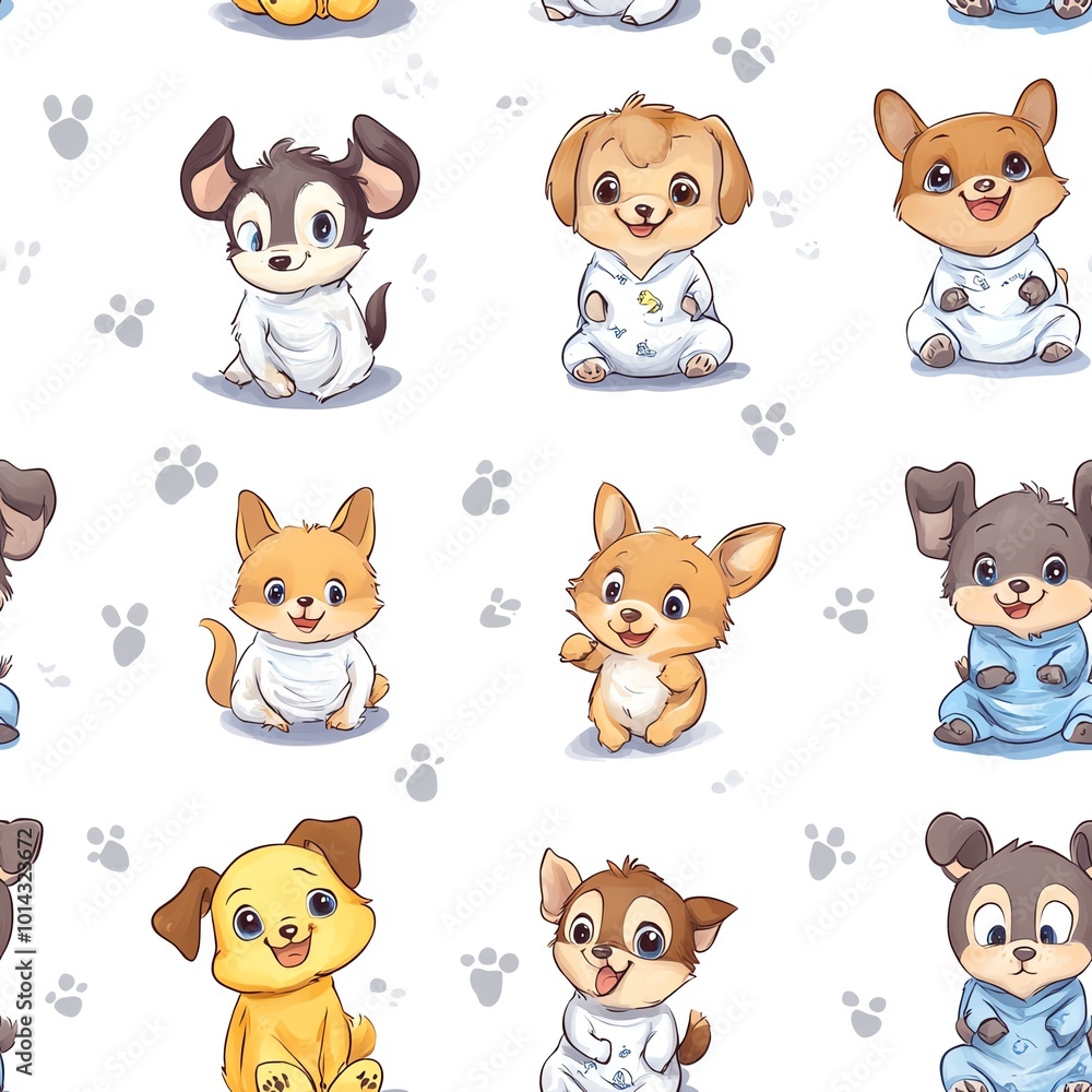 Cute Cartoon Puppy Seamless Pattern Cute Cartoon Puppy Seamless Pattern