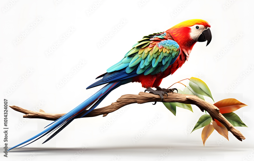 Fototapeta premium Beautiful and colorful solitary parrot. on a white background 