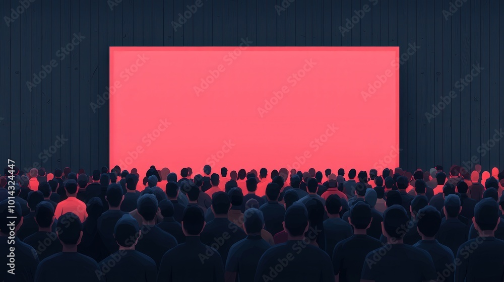 Obraz premium Large Crowd Facing Blank Red Screen in Exhibition Hall