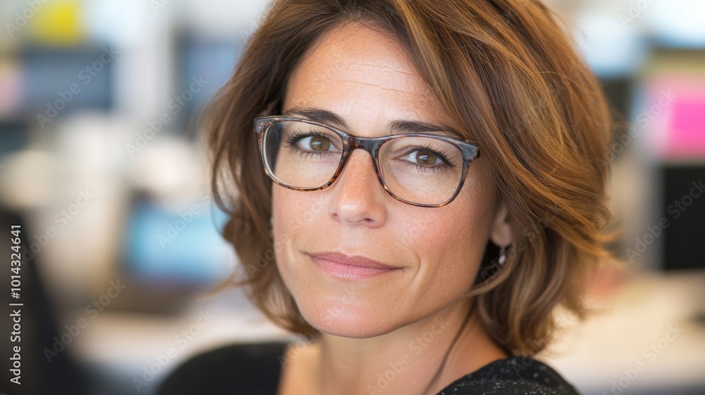 A confident professional woman works diligently at her desk in a bright, contemporary office setting A confident professional woman works diligently at her desk in a bright, contemporary office setting