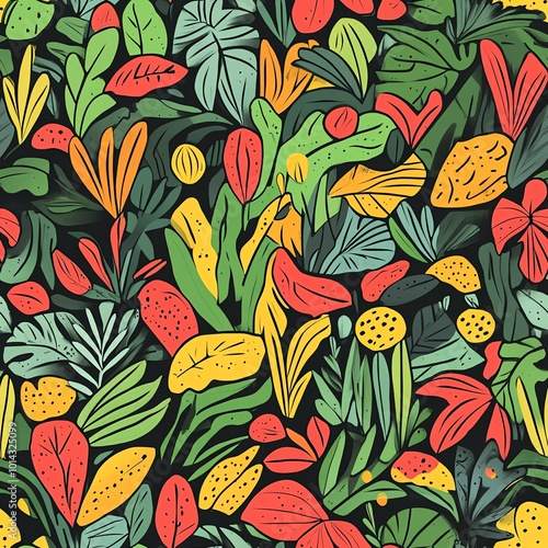 Colorful Tropical Leaf Seamless Pattern