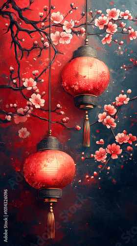 A vibrant Lunar New Year background featuring a rich red backdrop