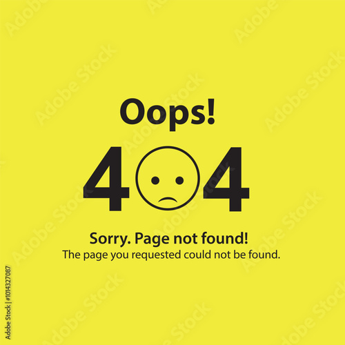 404 error page not found. Emoji sad smile. Vector illustration web design of 404 site page.