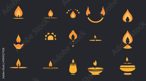 Flat lay Vector Candle oil lamp logo in black. Diwali lamp icons Happy Diwali, Happy Diwali celebration
