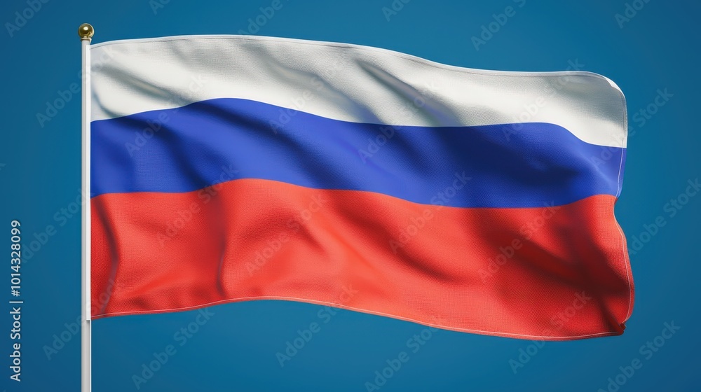 Naklejka premium Waving Russian Flag on Blue Background Patriotic Symbol of Russia