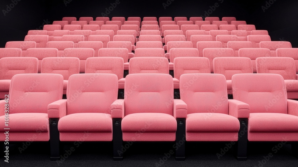 Naklejka premium Empty Pink Seats in a Modern Movie Theater Auditorium