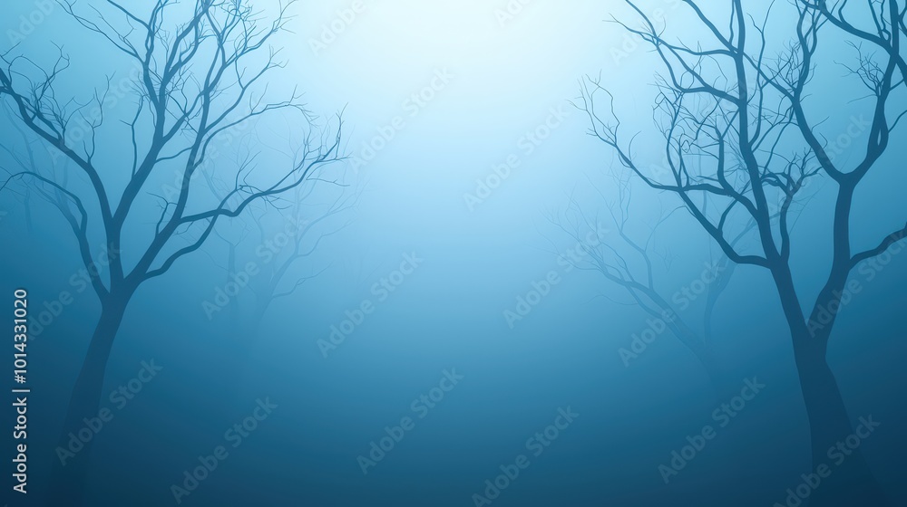 Misty Forest with Bare Trees Silhouette Nature Background Misty Forest with Bare Trees Silhouette Nature Background