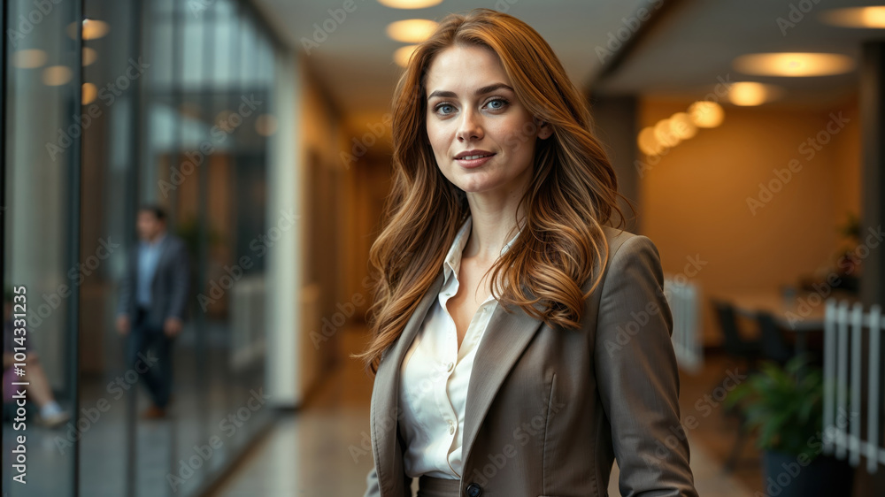 Businesswoman smiling in modern office building Businesswoman smiling in modern office building
