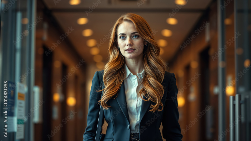 Businesswoman smiling in modern office building Businesswoman smiling in modern office building