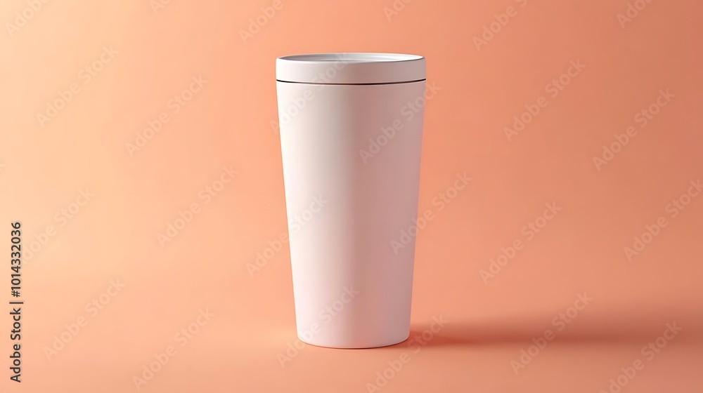 White Tumbler Mockup on Coral Background White Tumbler Mockup on Coral Background