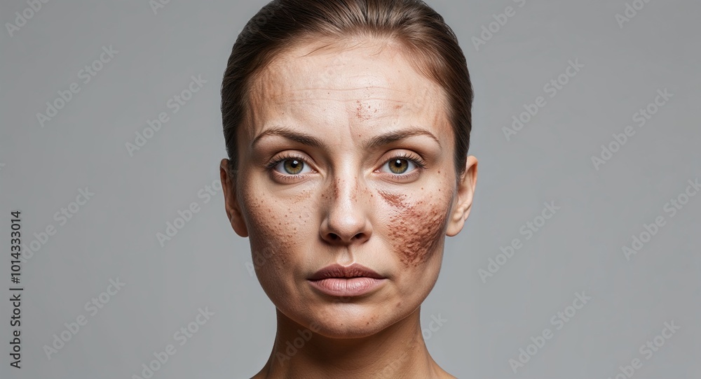 Female portrait displaying skin related issues Female portrait displaying skin related issues