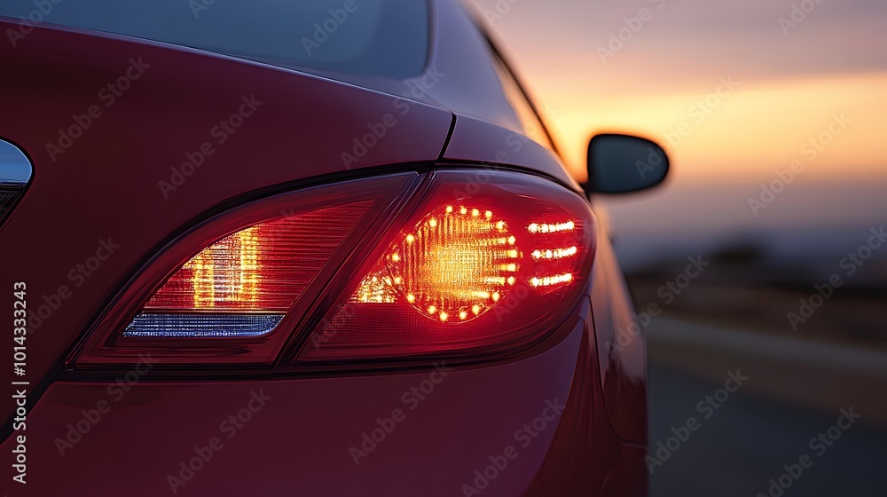 Fototapeta premium Nighttime shot of a car adaptive headlights adjusting to road conditions, enhancing visibility