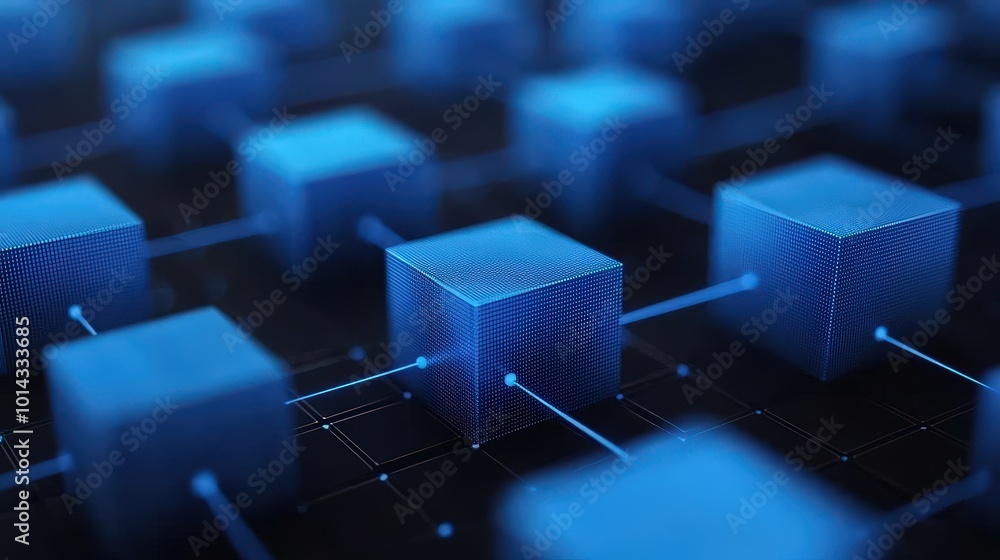 Abstract Blue Cubes Connected by Lines Network Data Technology Digital Abstract Blue Cubes Connected by Lines Network Data Technology Digital