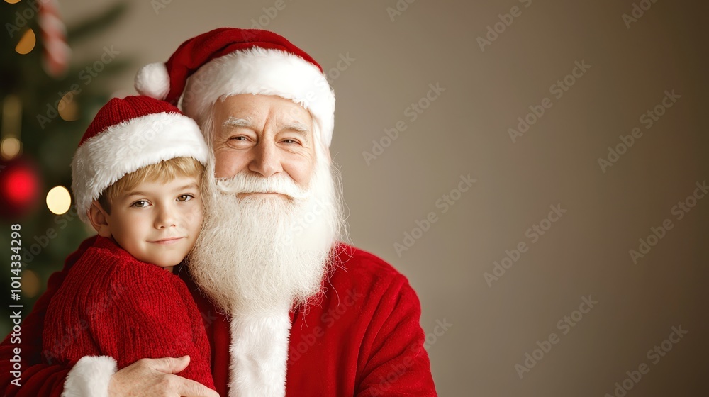 Santa Claus Hugging a Boy Christmas Joy Family Love Winter Holiday Santa Claus Hugging a Boy Christmas Joy Family Love Winter Holiday