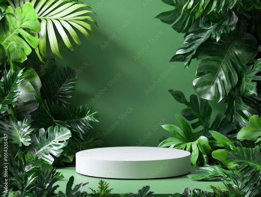 2408 108.A sleek product display podium surrounded by a wall of dense, vibrant green plants and leaves. The podium stands out in a minimalist, modern design, with the greenery providing a natural, 2408 108.A sleek product display podium surrounded by a wall of dense, vibrant green plants and leaves. The podium stands out in a minimalist, modern design, with the greenery providing a natural,