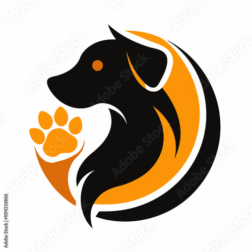 Abstract Cute Dog Pet Shop Logo in Black and Orange Colors. dog logo.