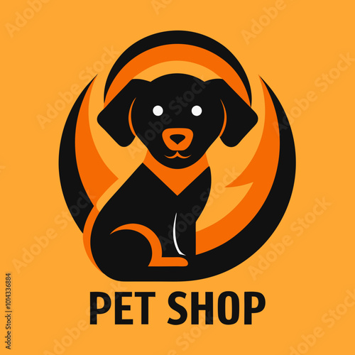 Abstract Cute Dog Pet Shop Logo in Black and Orange Colors. dog logo.