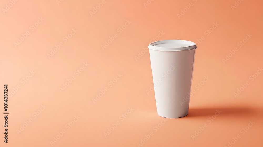 White Disposable Coffee Cup Mockup on Peach Background White Disposable Coffee Cup Mockup on Peach Background