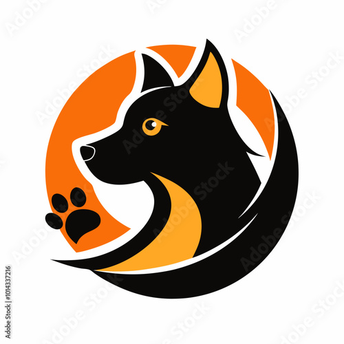 Abstract Cute Dog Pet Shop Logo in Black and Orange Colors. dog logo.