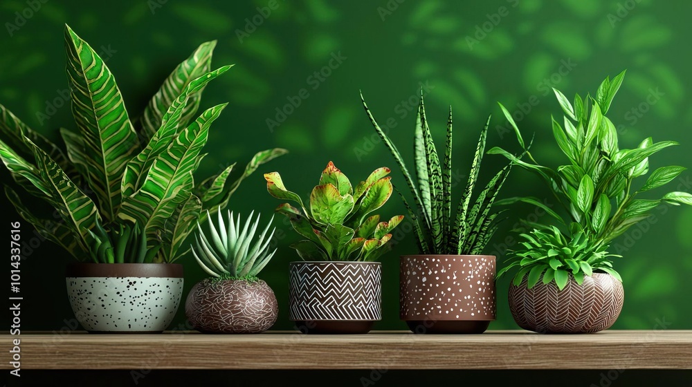 Fototapeta premium Home garden interior filled with plants, cacti, succulents, air plants in design pots. Home jungle concept..