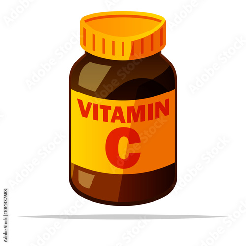 Bottle of vitamin c supplement vector isolated illustration