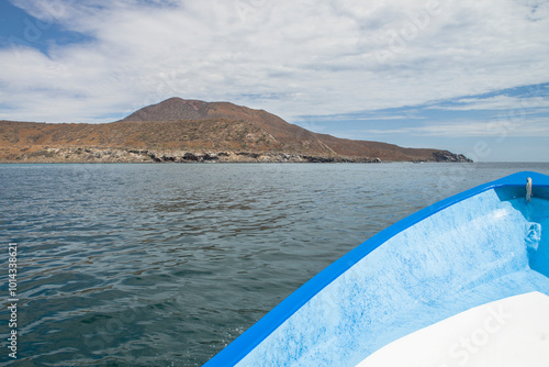 Navigating the rocky mountain formations on CORONADO Island in Loreto Baja California Sur. Natural landscapes, seascapes and geology of MEXICO. photo