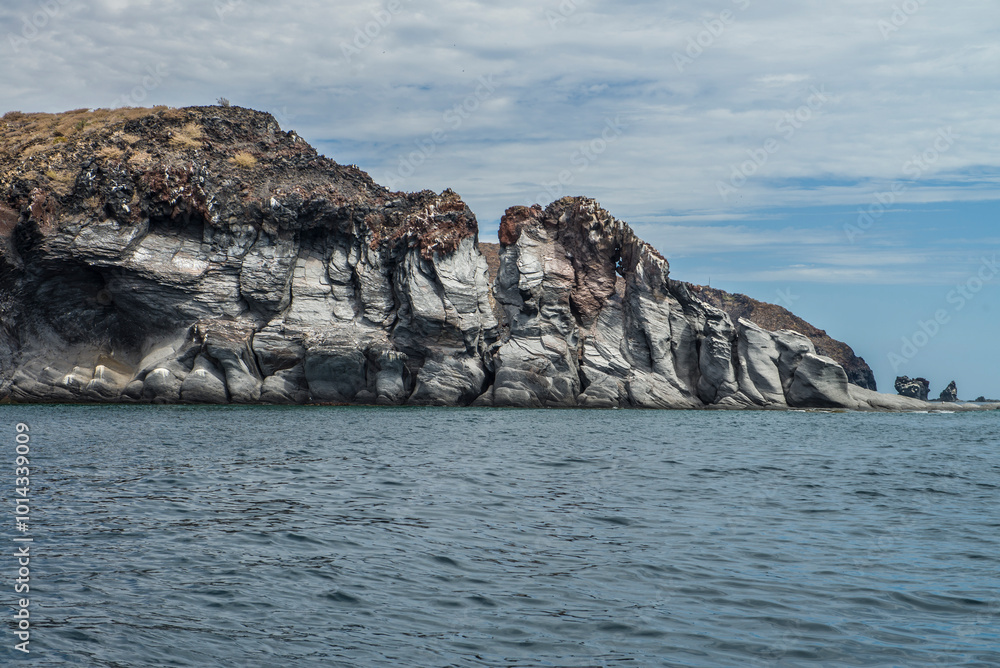 Navigating the rocky mountain formations on CORONADO Island in Loreto Baja California Sur. Natural landscapes, seascapes and geology of MEXICO.