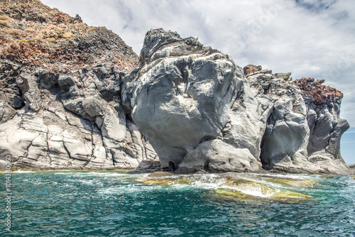 Navigating the rocky mountain formations on CORONADO Island in Loreto Baja California Sur. Natural landscapes, seascapes and geology of MEXICO. photo