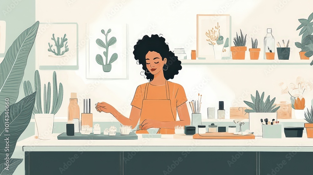 Fototapeta premium Handmade Jewelry Workshop - Minimalist 2D Illustration with Playful Colors and High Contrast Background