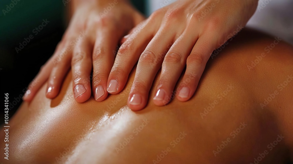 A beautiful young woman enjoys a back massage, experiencing relaxation and stress relief.. A beautiful young woman enjoys a back massage, experiencing relaxation and stress relief..