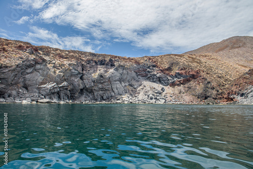 Navigating the rocky mountain formations on CORONADO Island in Loreto Baja California Sur. Natural landscapes, seascapes and geology of MEXICO. photo