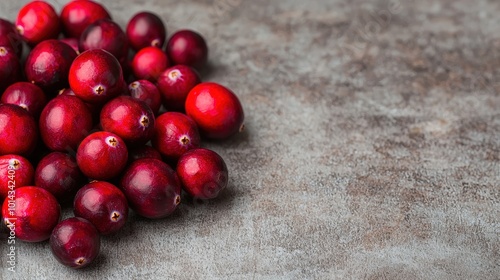 Fresh Red Cranberries on Gray Background Autumn Food Photography