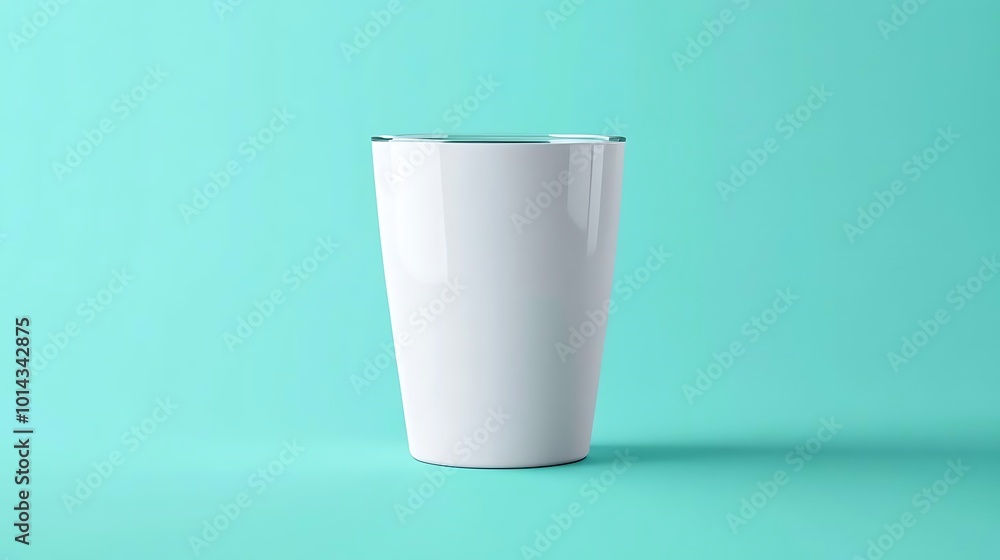 White Travel Mug Mockup on Turquoise Background White Travel Mug Mockup on Turquoise Background