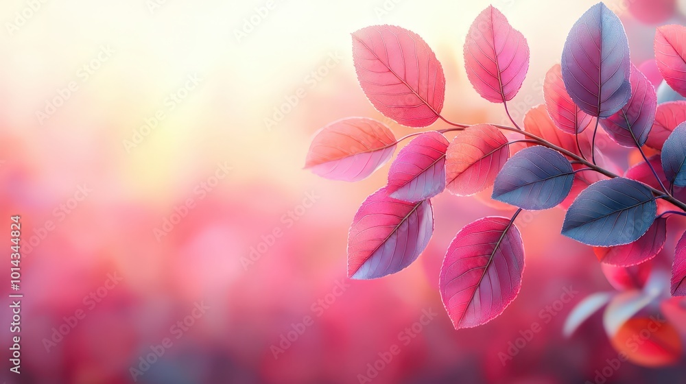 Pink Autumn Leaves Branch Soft Light Background Pink Autumn Leaves Branch Soft Light Background